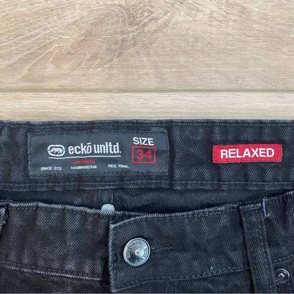 VTG Ecko Unlimited Men 34 Denim Jean Shorts Baggy Skater Y2K Black Double Knees - Picture 4 of 5